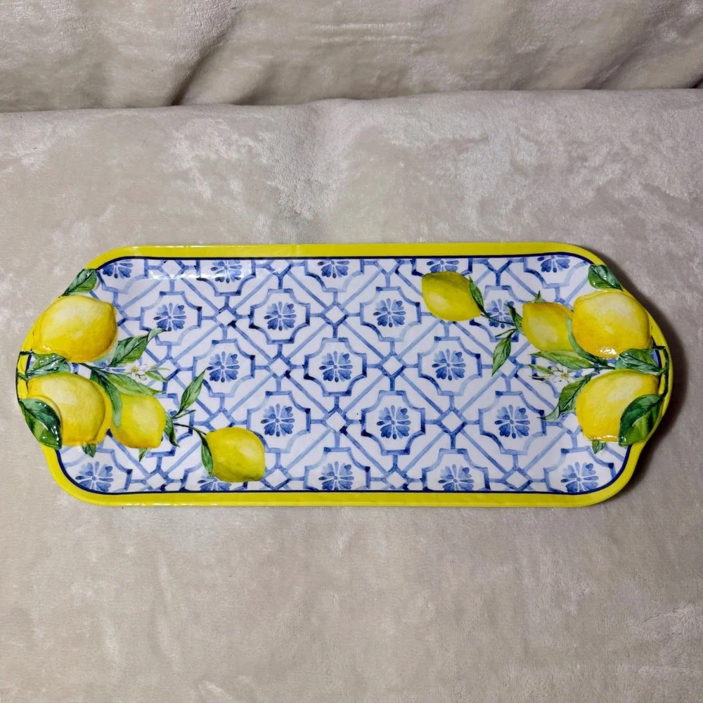 C&C California Melamine Serving Tray Lot of 2 Lemon & Tropical Bird of Paradise